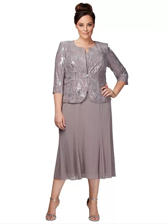 Alex Evenings Dresses & Skirts - Alex Evenings Mauve Sequin Embellished Midi Dress with Jacket